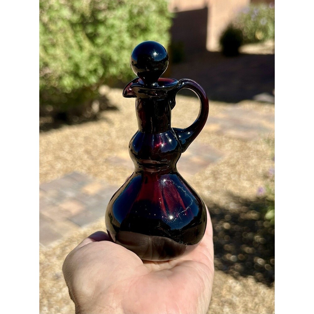 Handblown Black Amethyst 4 3/4" TALL X 2 1/4" WIDE Miniature Glass CRUET stopper